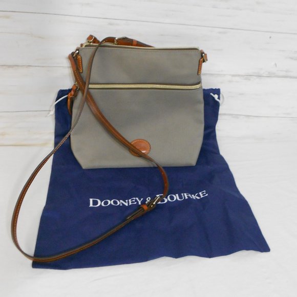 Dooney & Bourke Handbags - DOONEY & BOURKE Gray Brown Leather Crossbody Purse Bag Gold Hardware Shoulder